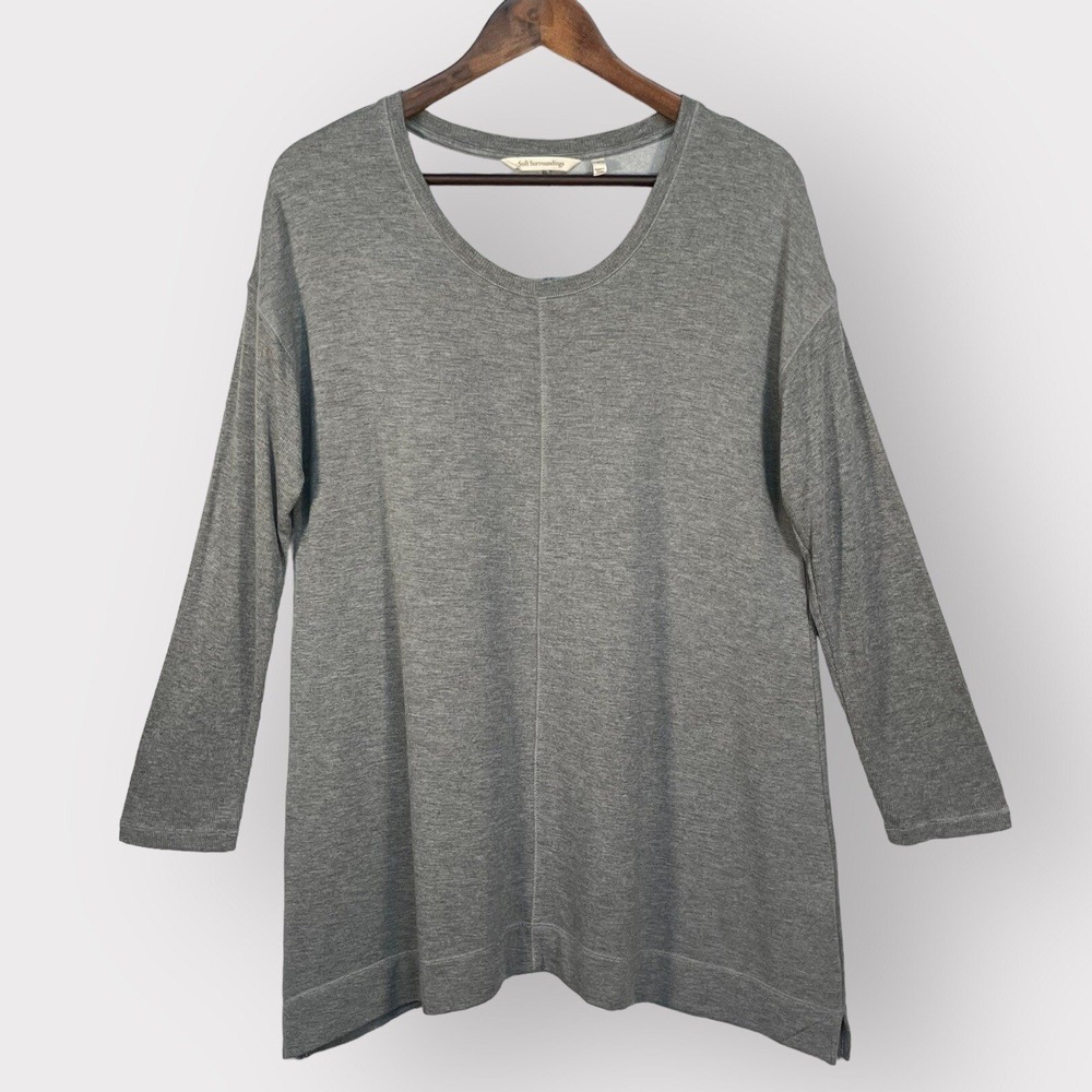Soft Surroundings Womens Heather Gray Scoop Neck Long Sleeve Tunic Top Size S